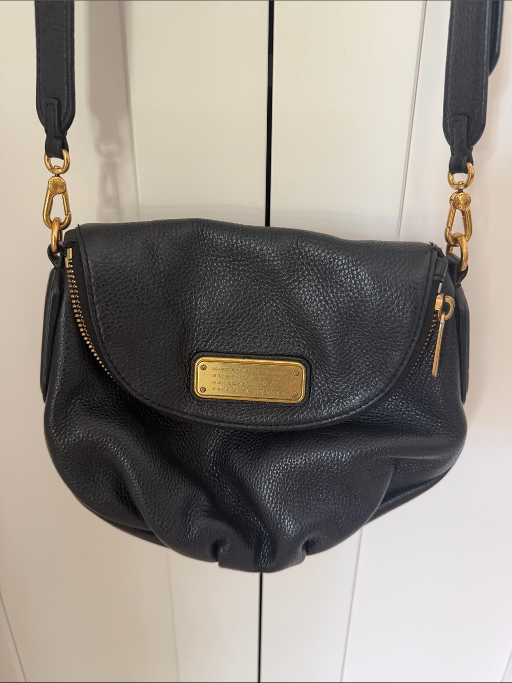 Marc by Marc Jacobs Black Pebbled Leather Crossbody Bag with Gold Hardware